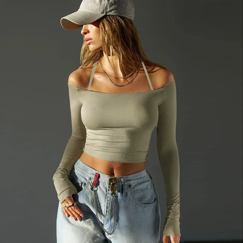 Off-shoulder Basic American Long Sleeve