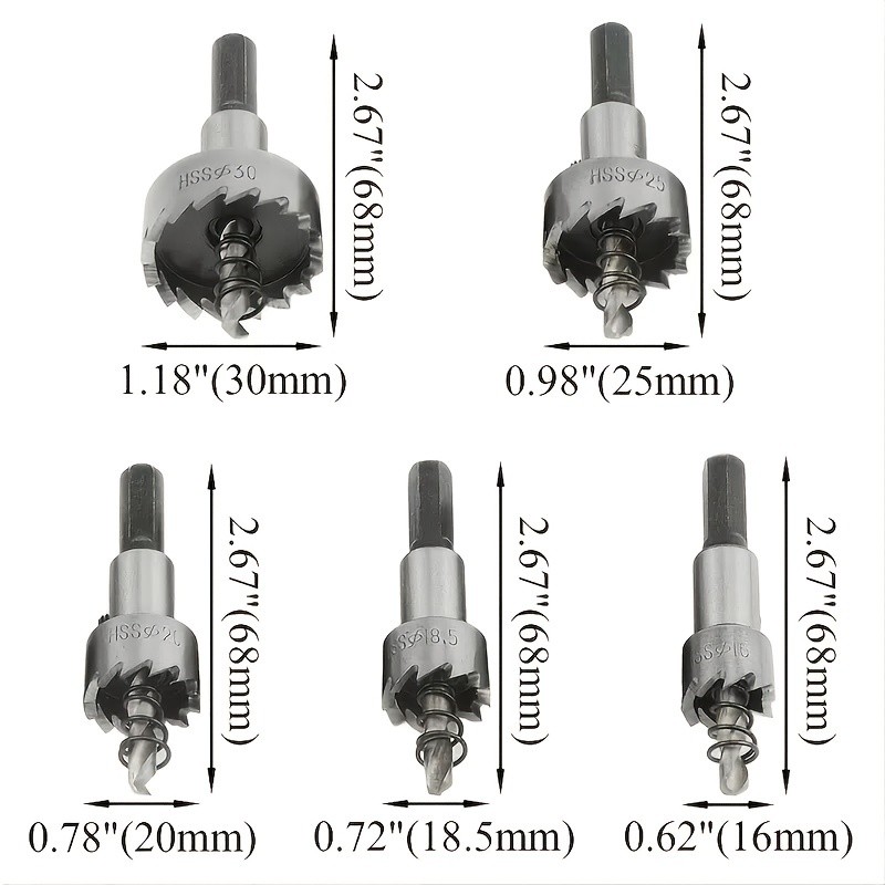 5-Piece Heavy-Duty Hole Saw Drill Bit Set - Perfect for Stainless Steel, Aluminum, Plastic & Wood