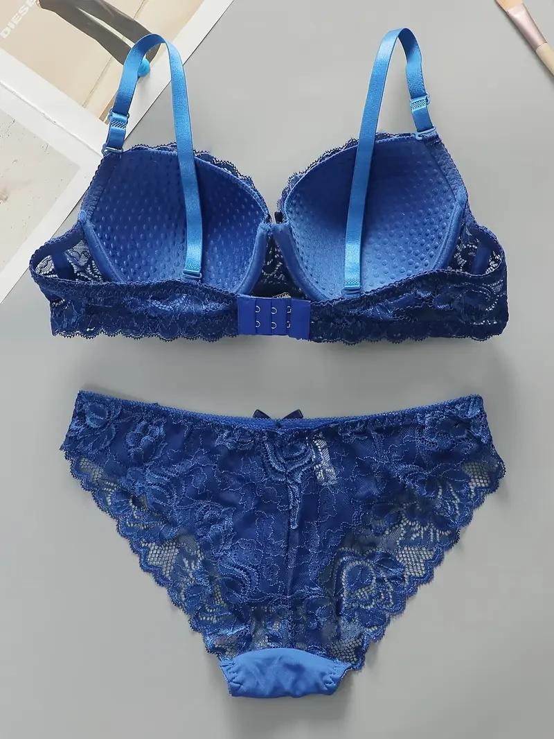 Sexy Lace Push-Up Bra & Thong Set for Women  Ultra-Thin, Underwire Support | Elegant Lingerie Set for NZ Women in Nylon Blend