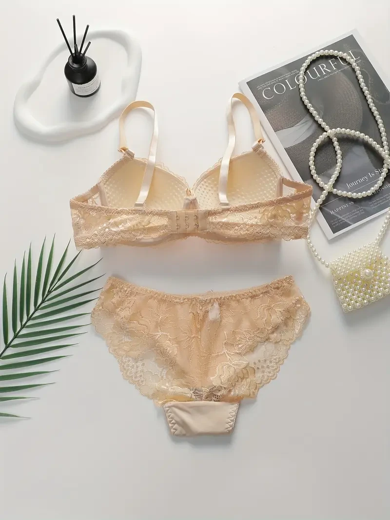 Sexy Lace Push-Up Bra & Thong Set for Women  Ultra-Thin, Underwire Support | Elegant Lingerie Set for NZ Women in Nylon Blend