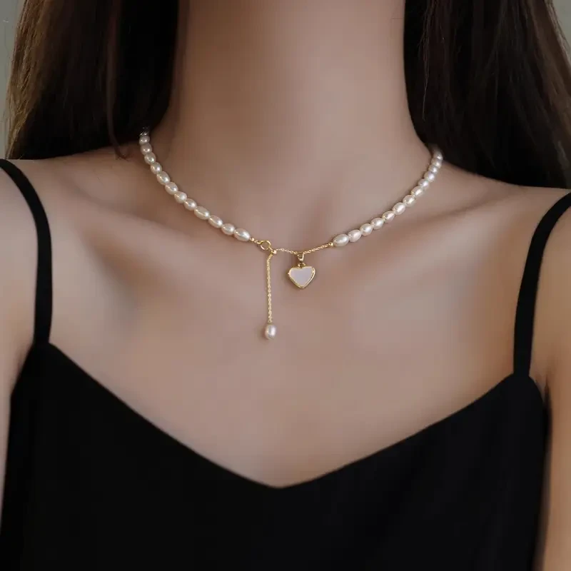 Luxury Shell Pearl Necklace  Natural Irregular Beads in Exquisite French Light Luxury Design | Elegant Womens Necklace