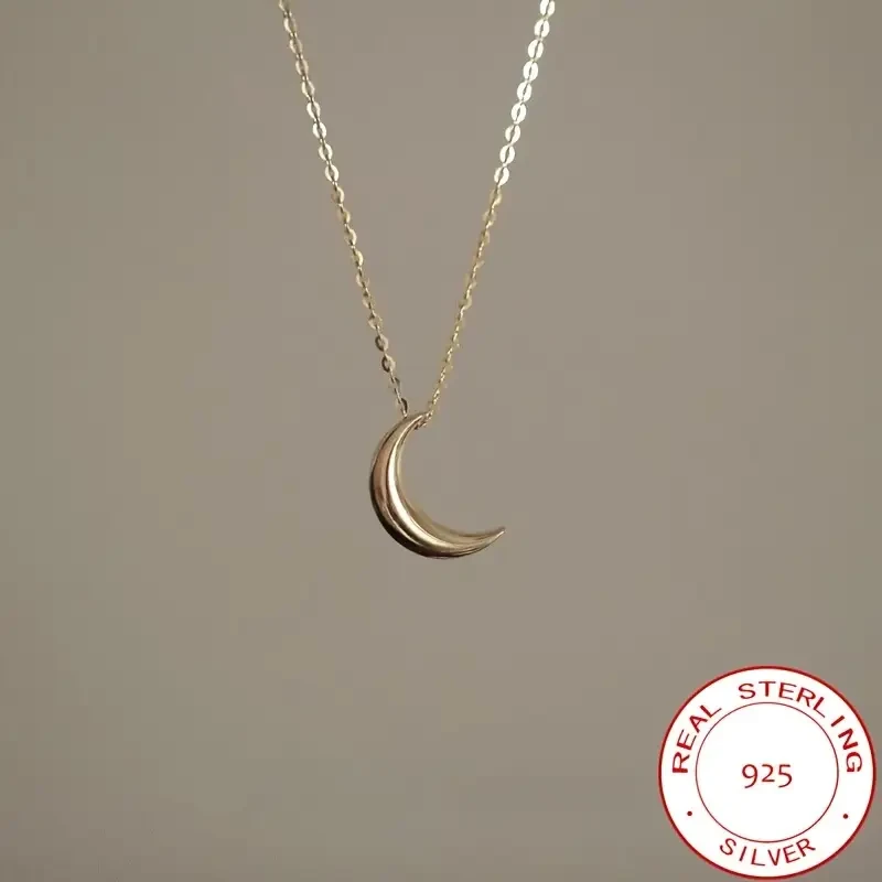 925 Sterling Silver Glossy Moon Pendant Necklace  Simple & Elegant Women's Jewelry | Celestial-Inspired Fashion Necklace