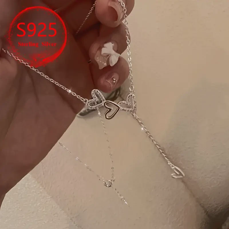 925 Silver Three Love Tassel Boutique Necklace  Elegant Women's Pendant | Classic NZ-Inspired Heart Jewelry Gift