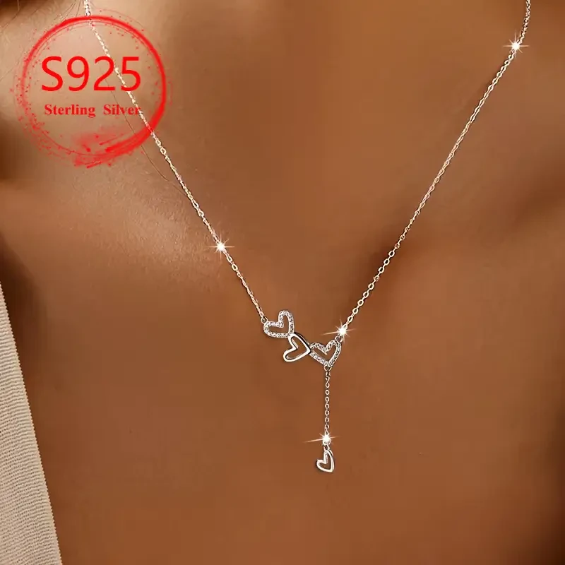 925 Silver Three Love Tassel Boutique Necklace Elegant Women's Pendant | Classic NZ-Inspired Heart Jewelry Gift
