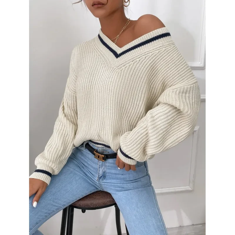 Winter Women's Clothes Cable Knit V Neck Sweaters