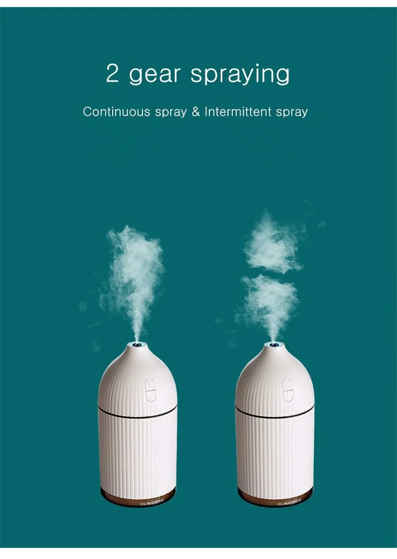 300ML White Aromatherapy Diffuser USB Ultrasonic Air Humidifier Mist Maker Aroma Essential Oil Diffuser for Home with LED Light