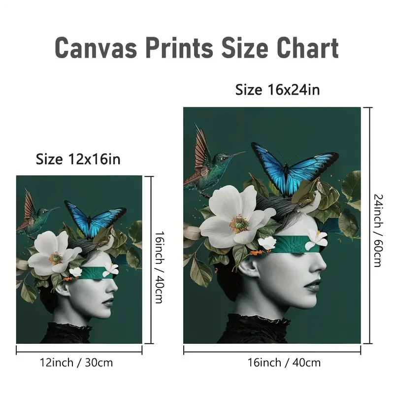 Frameless Butterfly & Woman Canvas Print Wall Art