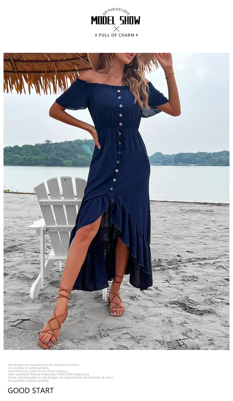 Fashion Women's Wear Off-shoulder Ruffle Sleeve Irregular Dress