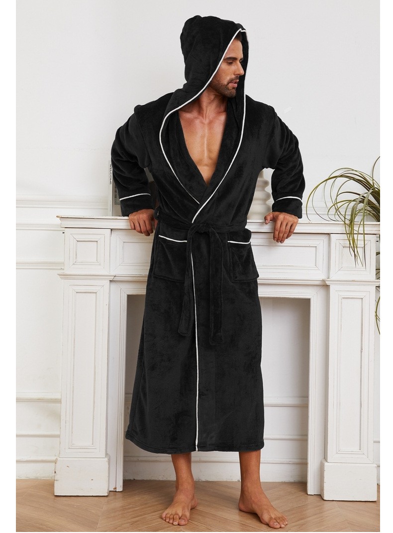 Fashion Men's Flannel Bathrobe Pajamas Women Black