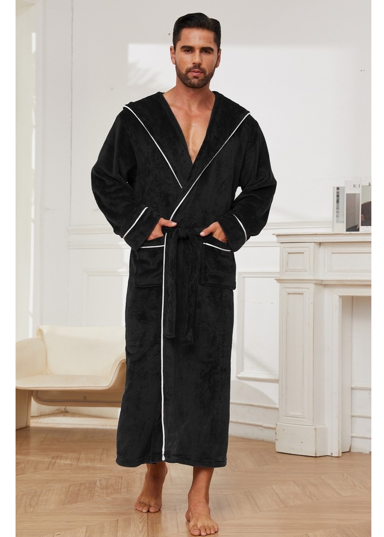 Fashion Men's Flannel Bathrobe Pajamas Women Black