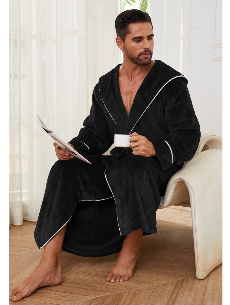 Fashion Men's Flannel Bathrobe Pajamas Women Black