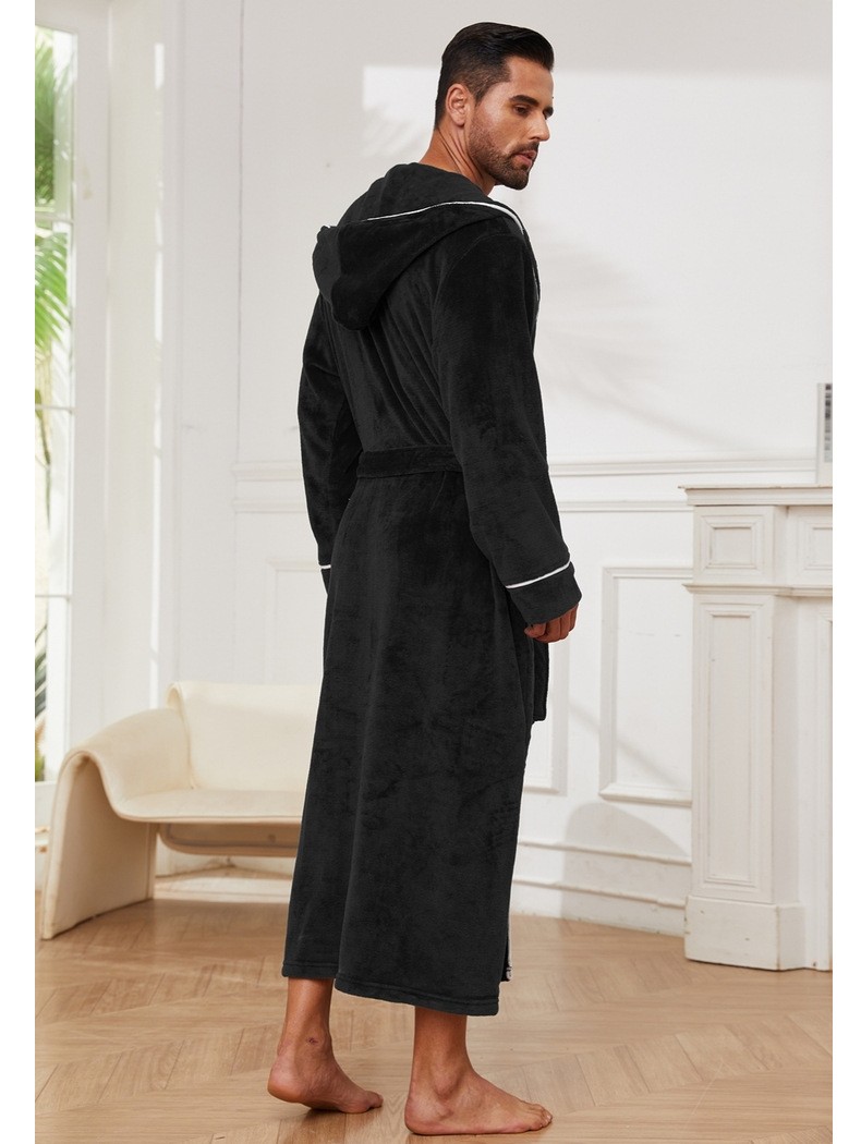 Fashion Men's Flannel Bathrobe Pajamas Women Black
