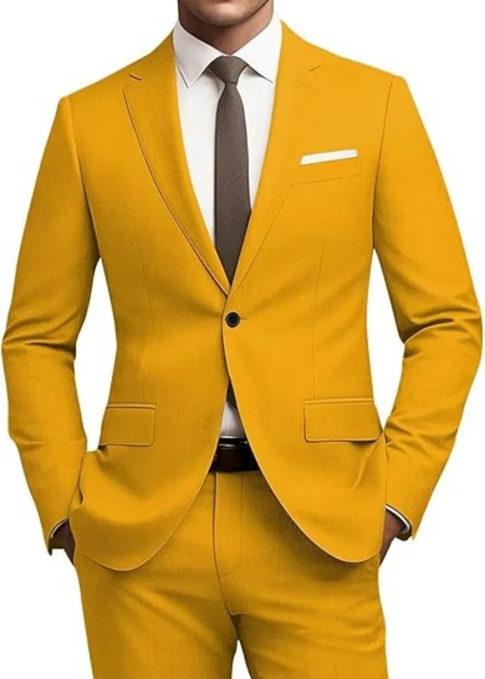 Men's Suit Slim Fit 2-piece Set, Casual Business Set Gold