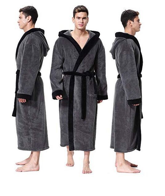 Men's Simple Colorblock Hood Patch Pocket Bathrobe