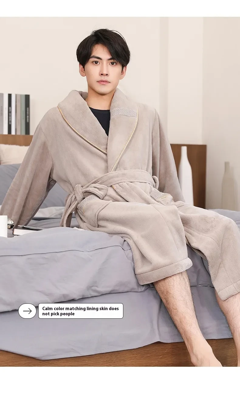 Winter Fleece Lining Plus Size Milk Fiber Homewear Mid-length Men's Pajamas