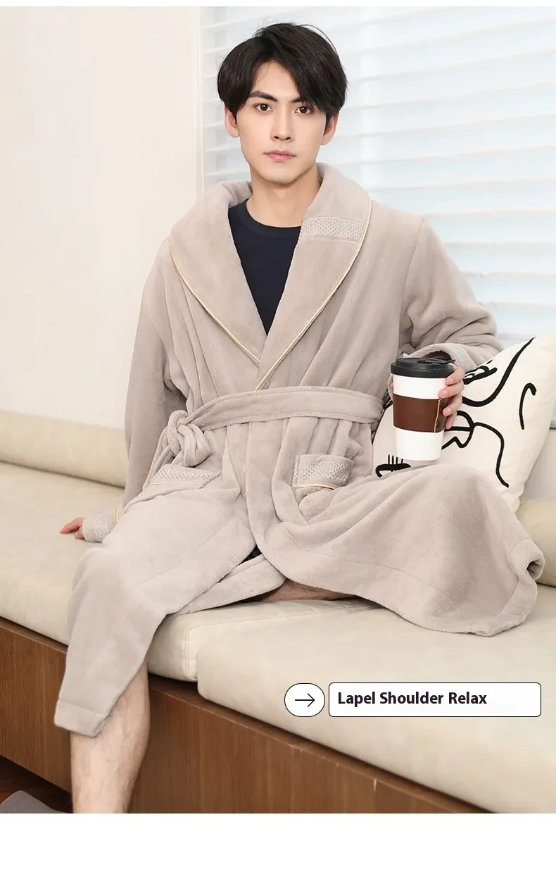 Winter Fleece Lining Plus Size Milk Fiber Homewear Mid-length Men's Pajamas
