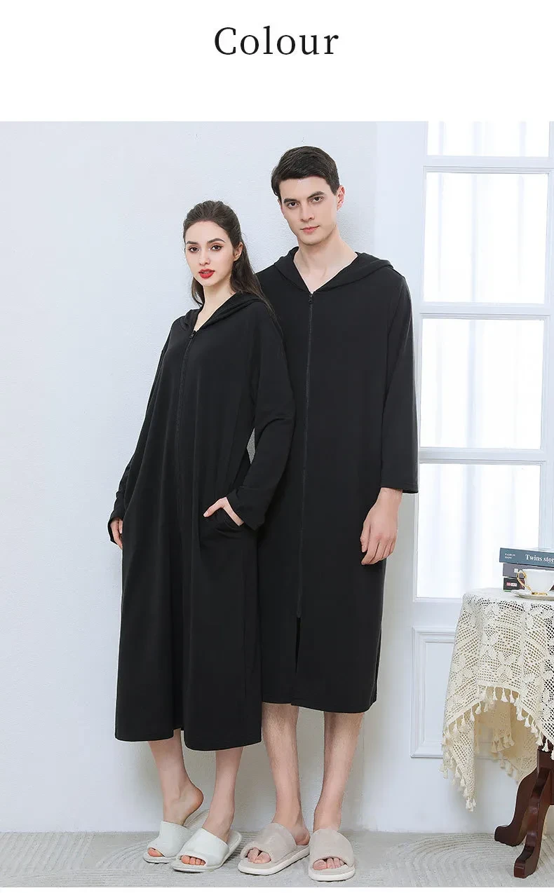 Zipper Bathrobe Couple Hooded Nightgown Thin Pajamas