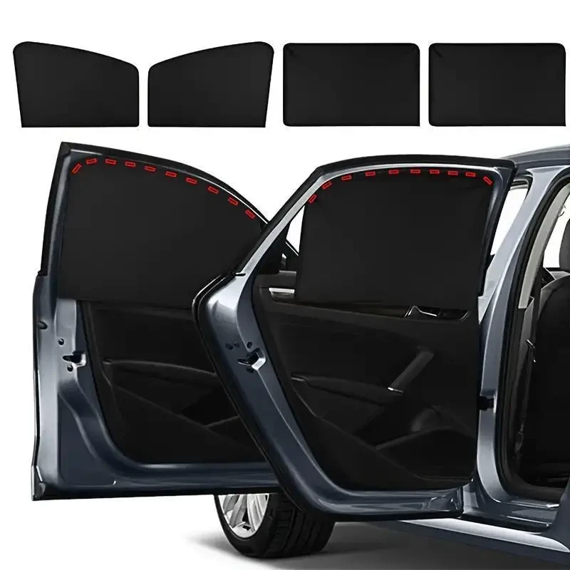 4-Piece Magnetic Car Side Window Sun Shades - Adjustable Roll-Up, UV Protection & Privacy