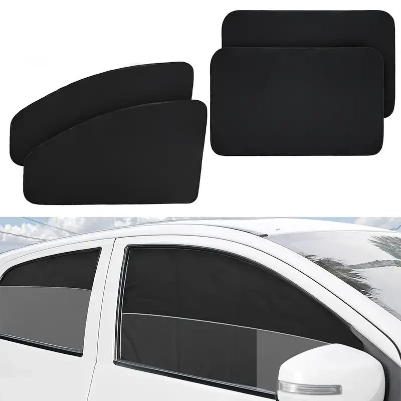 4-Piece Magnetic Car Side Window Sun Shades - Adjustable Roll-Up, UV Protection & Privacy