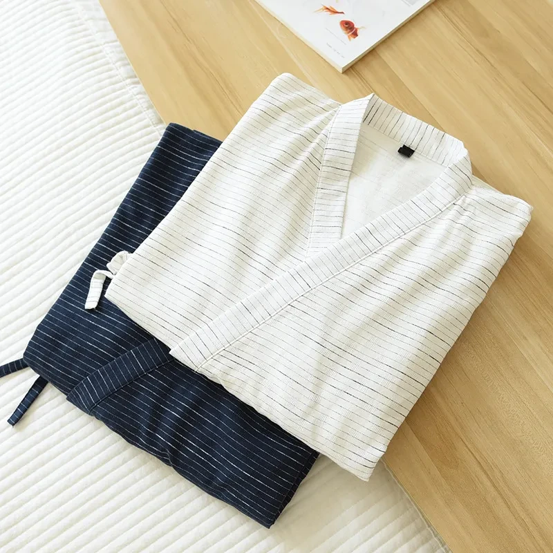 Summer Jacquard Gauze Cotton Kimono Thin Home Bathrobe Simple