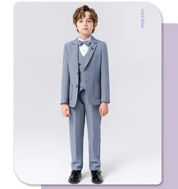 Boy's Suit Dress British Solid Color Blue 5 Pieces