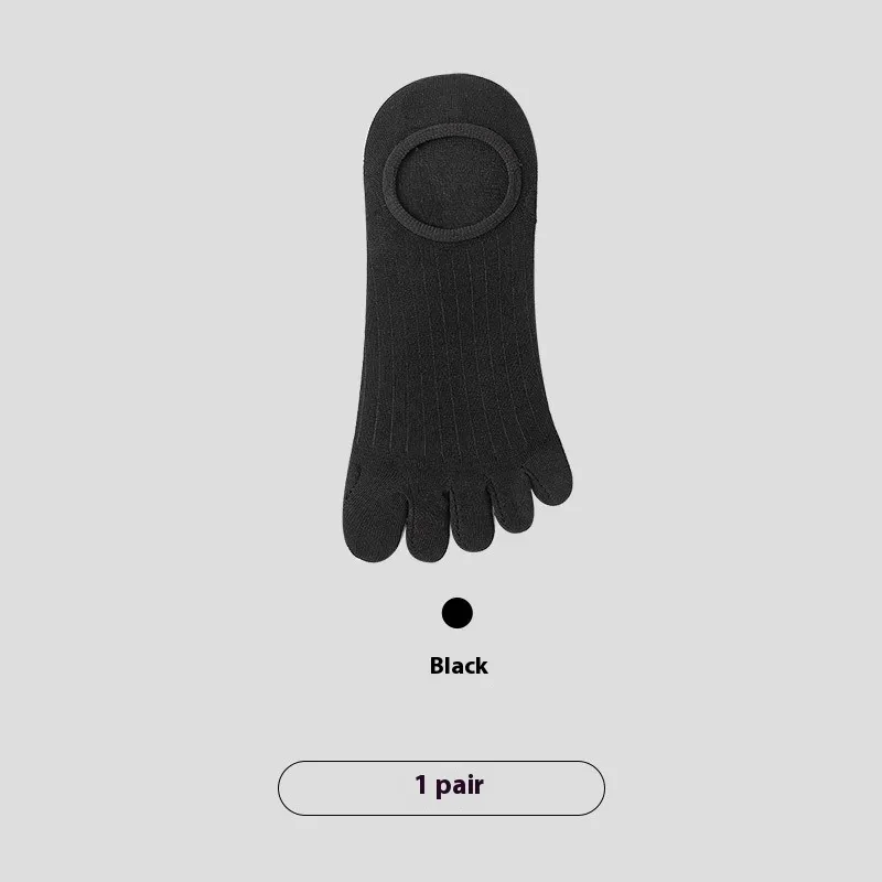 Five-finger Men's Summer Cotton Boneless Antibacterial Invisible Socks Black