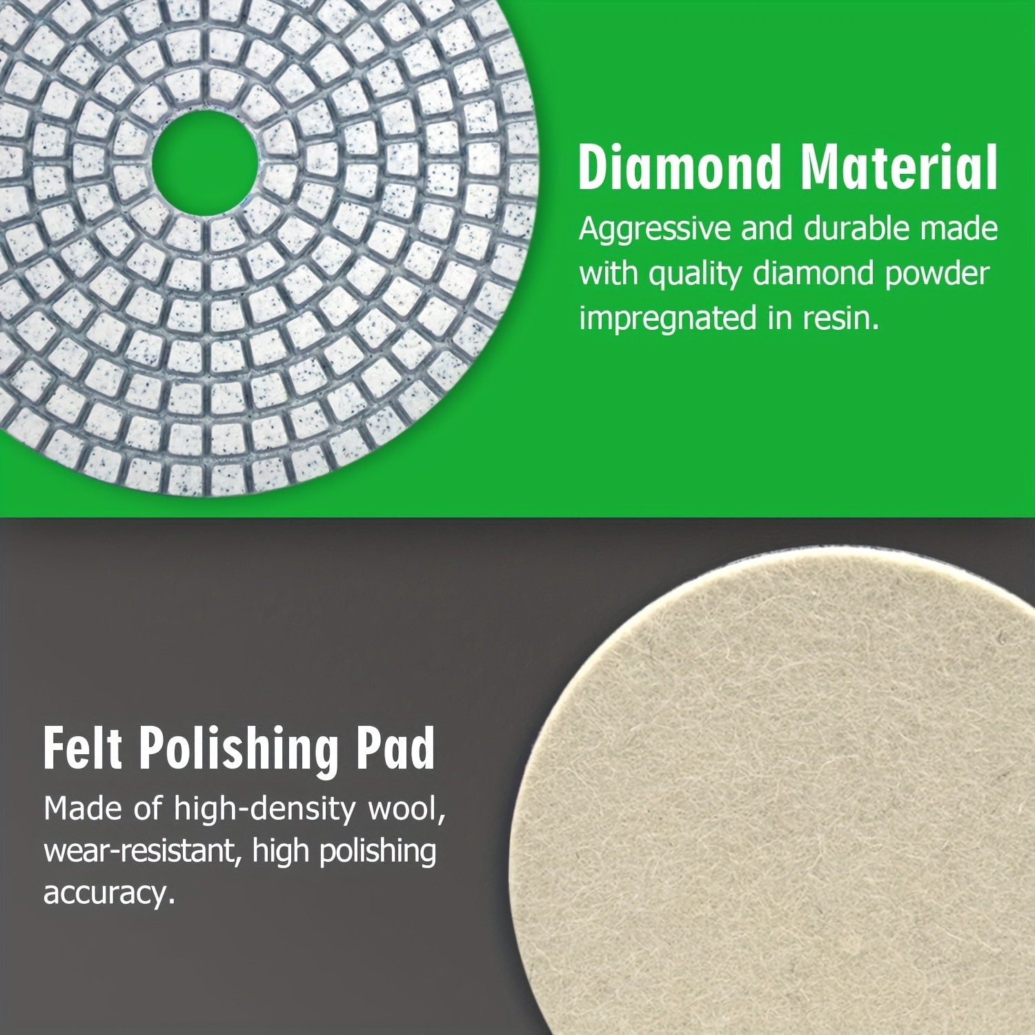 12pcs 4in Diamond Polishing Disc Set  Wet/Dry Grinding and Polishing Pads with 50-6000 Grit for Granite, Concrete, Marble, Stone Countertops, and Quartz Stone