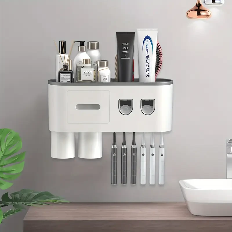 Toothbrush Holder with Automatic Dispenser