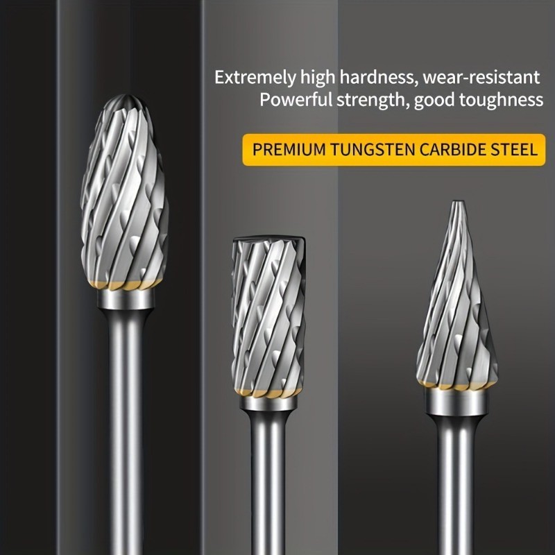 10pcs Tungsten Steel Burrs Set  Versatile Carving, Engraving, and Polishing Tool for Wood, Metal, and Stone  No Assembly Required!