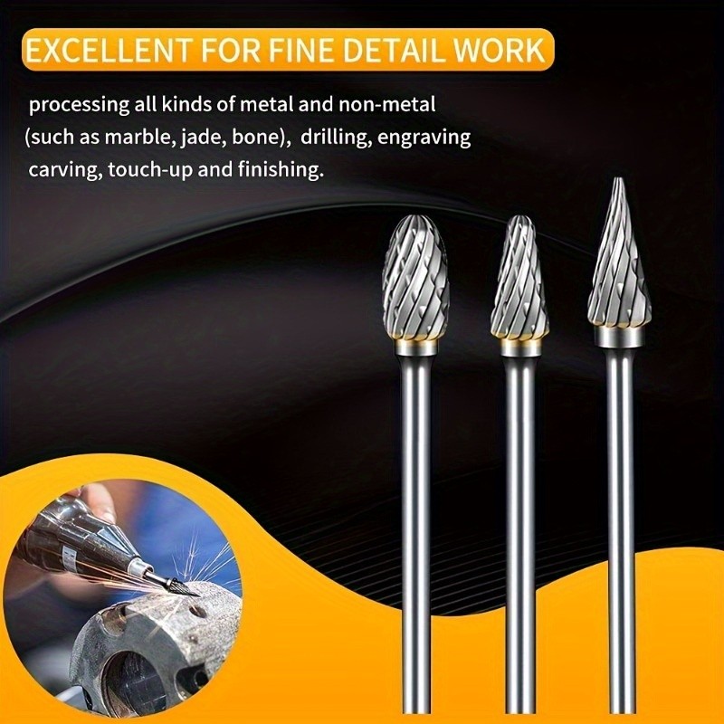10pcs Tungsten Steel Burrs Set  Versatile Carving, Engraving, and Polishing Tool for Wood, Metal, and Stone  No Assembly Required!