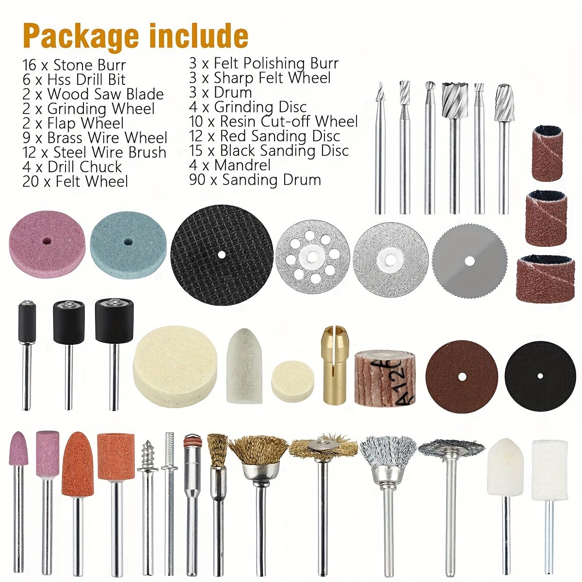 217Pcs Rotary Tool Accessories Kit  Comprehensive Set with Grinding Heads, Wool Wheels, Cutting Discs, and More for Versatile Cutting, Grinding, Carving, and Polishing