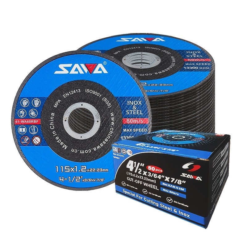 Value Pack of 50pcs SAWA Cut Off Wheels  4-1/2" x 3/64" x 7/8" Cutting Discs for Metal and Stainless Steel  General Purpose Metal Cutting Discs