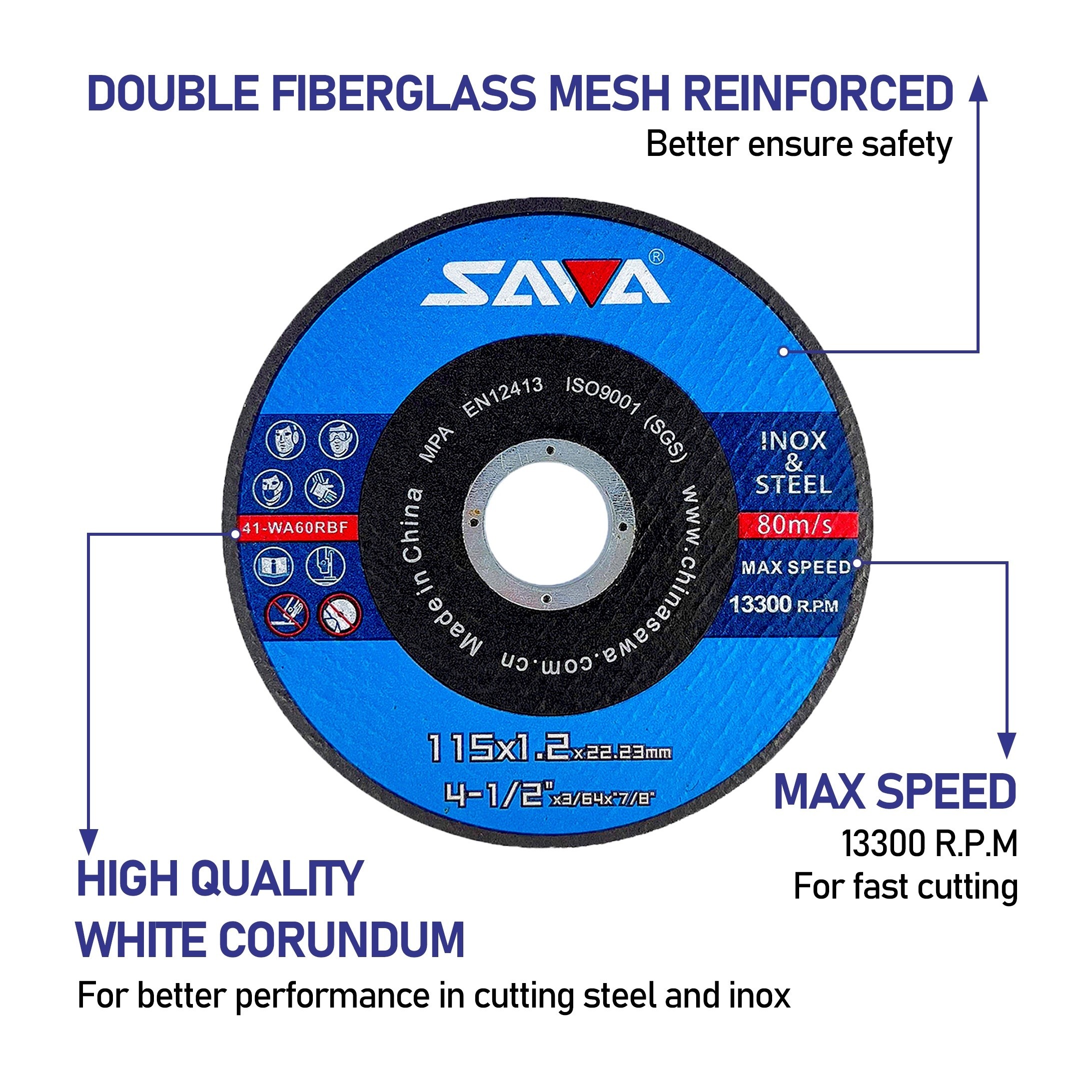 Value Pack of 50pcs SAWA Cut Off Wheels  4-1/2" x 3/64" x 7/8" Cutting Discs for Metal and Stainless Steel  General Purpose Metal Cutting Discs