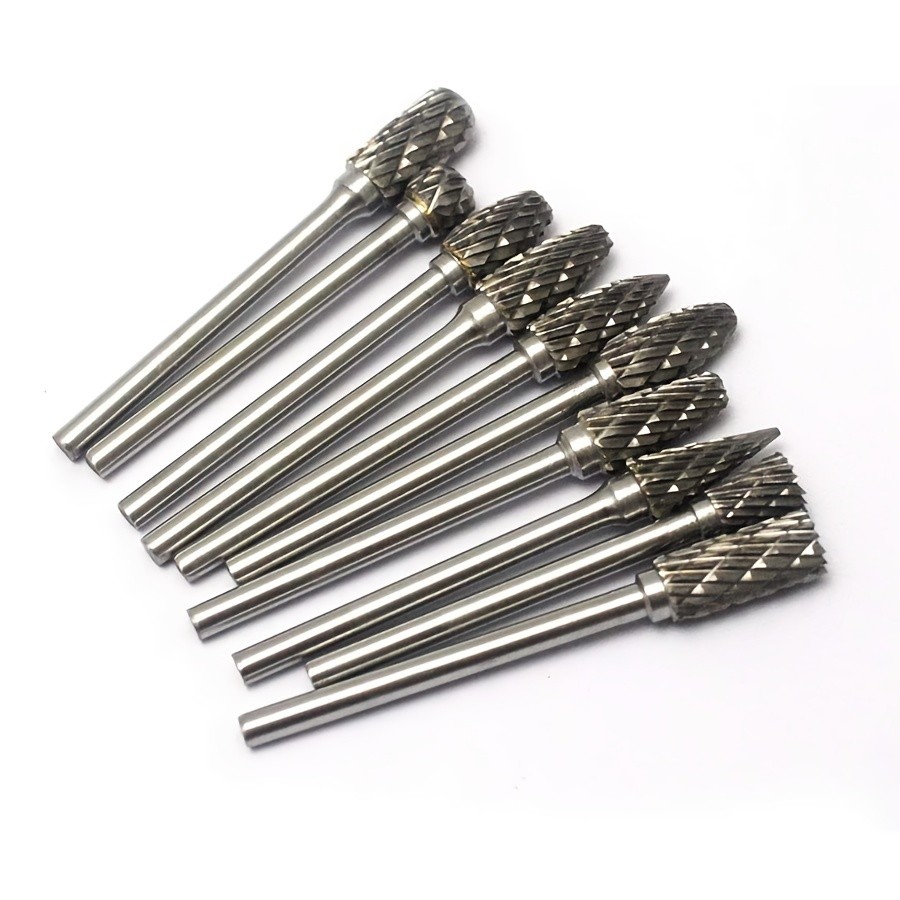 10pcs Double Cut Tungsten Carbide Grinding Bits Set  Carbide Deburring Tungsten Steel Grinding Bits  Compatible with Rotary Tools