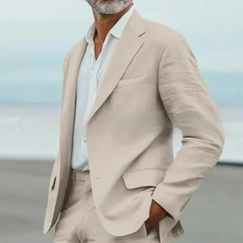 Men's Suit Casual Men's Linen Business Banquet Two-piece Suit Beige