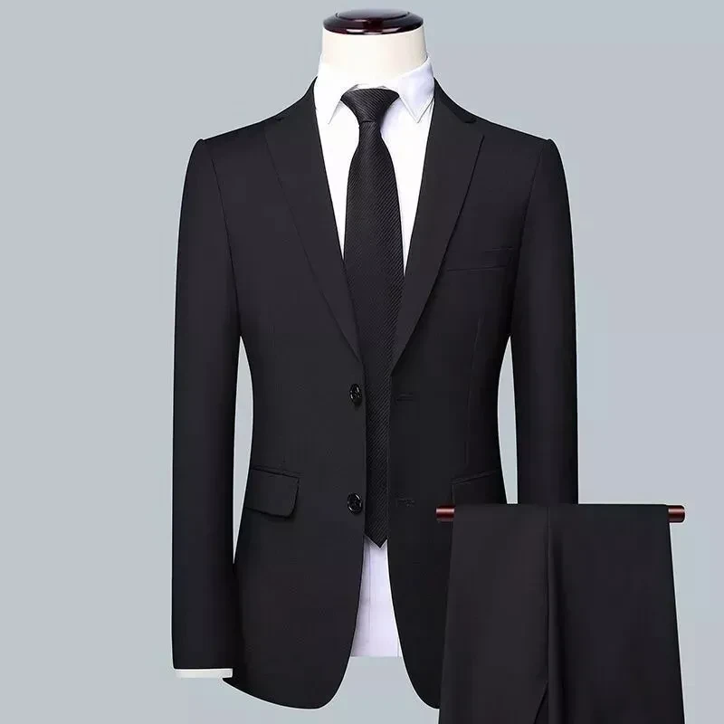 Suit Set Three-piece Set Men's Korean Style Slim Fit Business Black