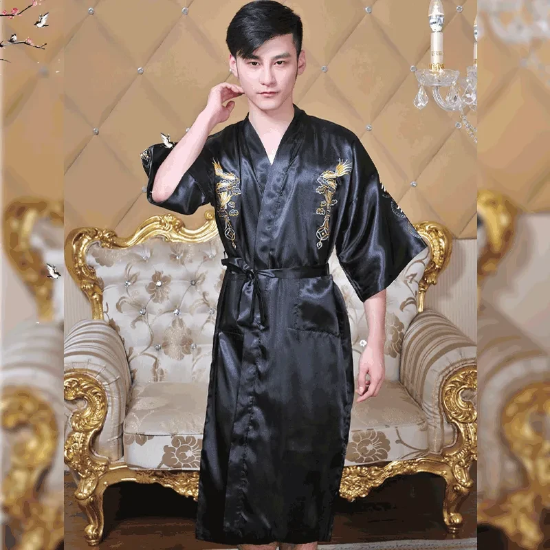 Cardigan Nightgown Embroidery Dragon Totem Men's Bathrobe Pajamas