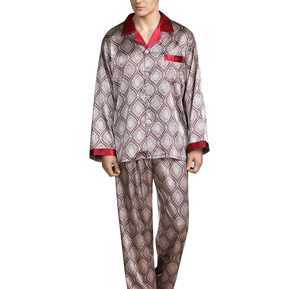 Men's Printed Silk Pajamas Spring And Summer Long-Sleeved Suit