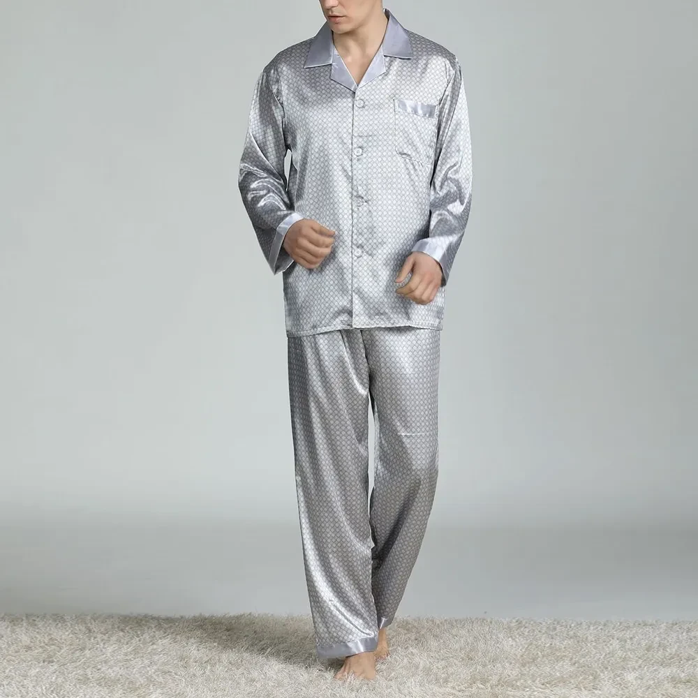 Men's Printed Silk Pajamas Spring And Summer Long-Sleeved Suit