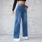 Fashion Straight Wide-leg Jeans Casual High-waist Non-elastic