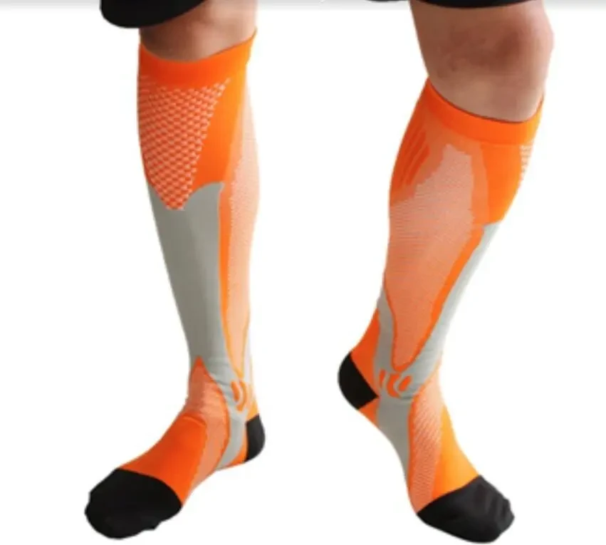 Nylon Men's And Women's Sports Muscle Strength Outdoor Football Compression Socks Doudou Orange