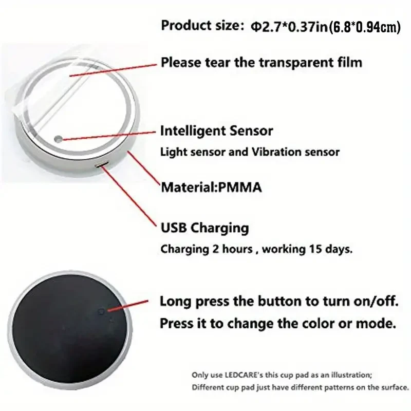 LED Car Cup Holder Lights - 7 Color Variations, USB Charging Pads & Coasters