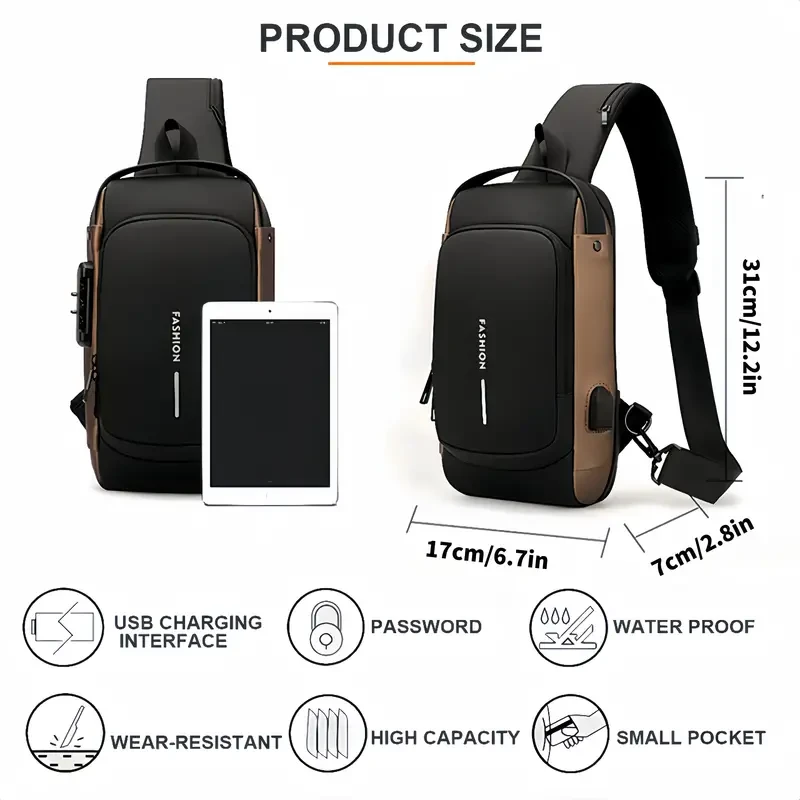 Multi-functional Sling Bag with Password Lock - Wear-resistant Crossbody for Travel & Commute