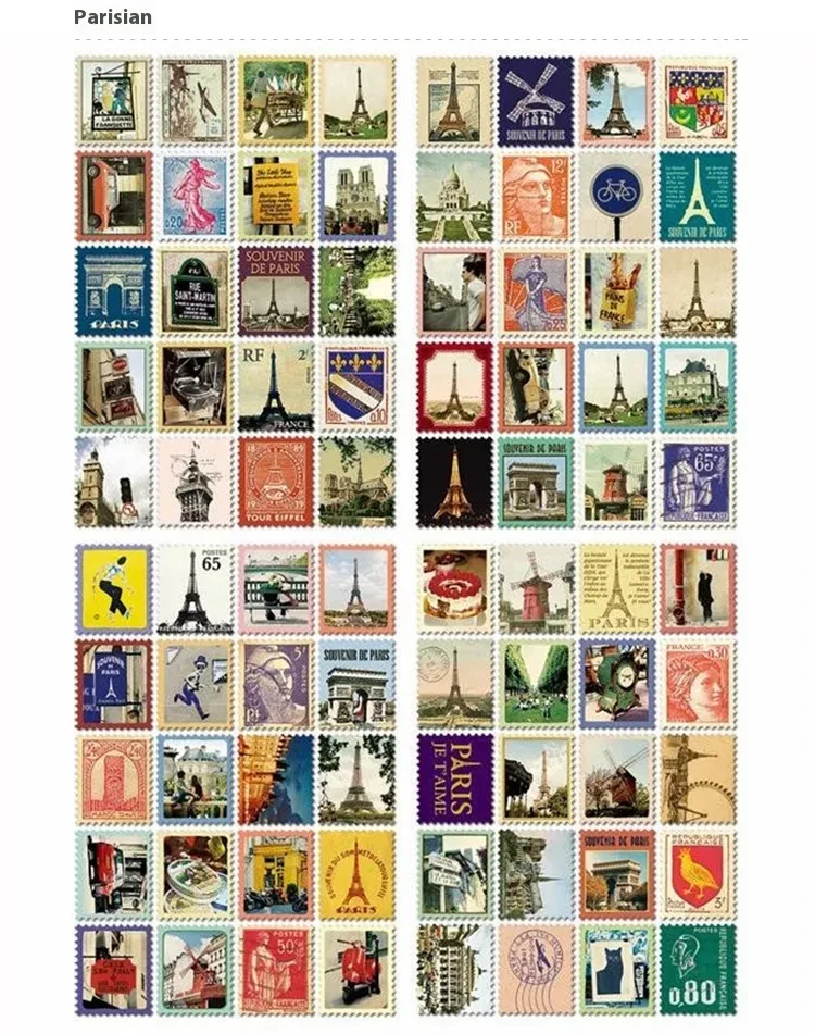 Hand Painted Paris London Stamp Stickers Journal Diary Decorations