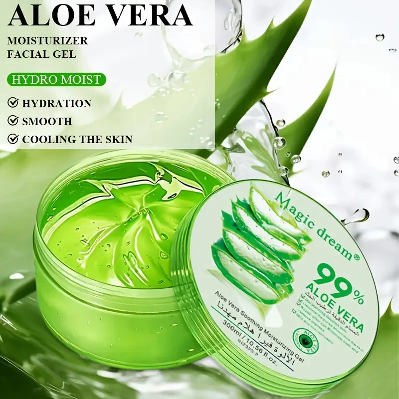 300ml Large Capacity Round Jar Aloe Vera Gel - 99% Aloe Essence, Hypoallergenic Moisturizing Gel