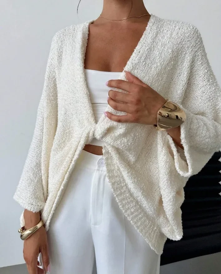 Women's Cross Deep V-neck Loose Elegant Simple Sweater