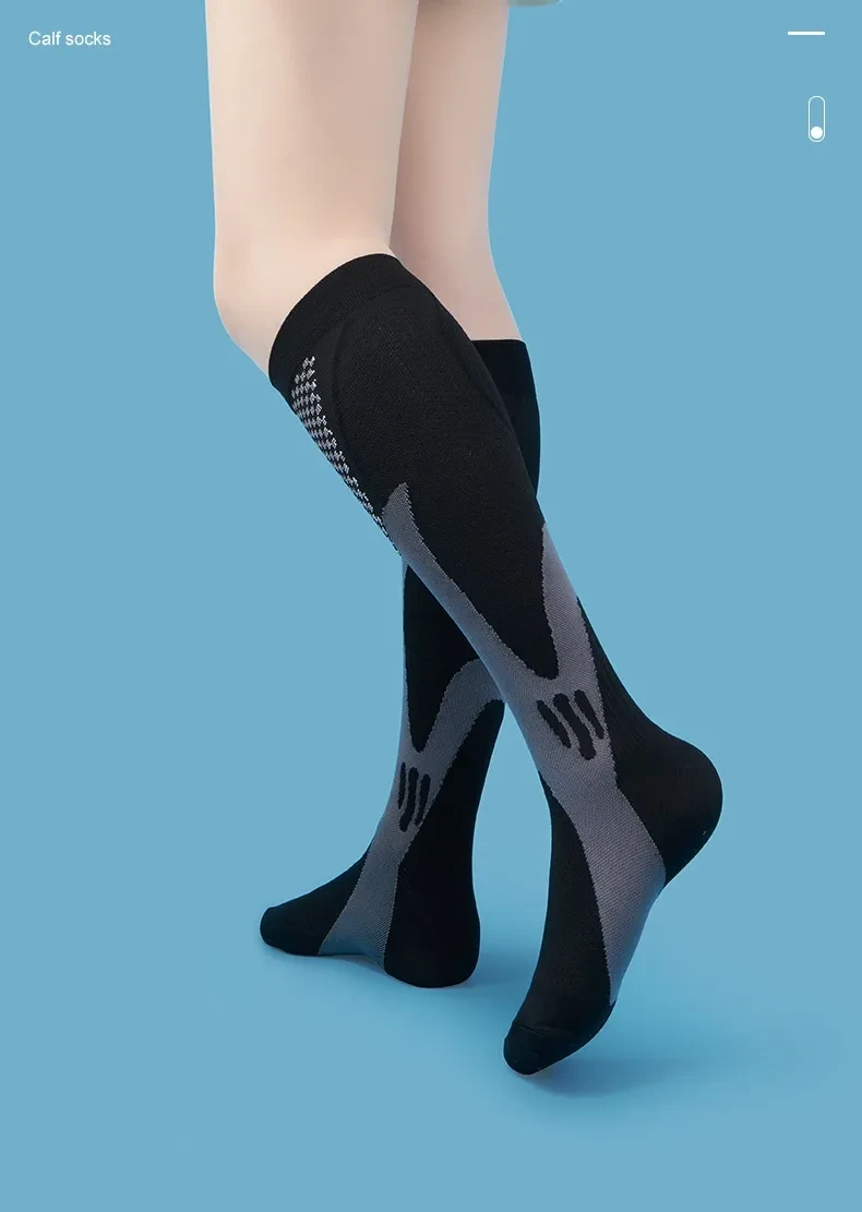 Professional Sports Running Fitness Basketball Skipping Rope Long Calf Compression Stockings Long Tube Breathable Black A