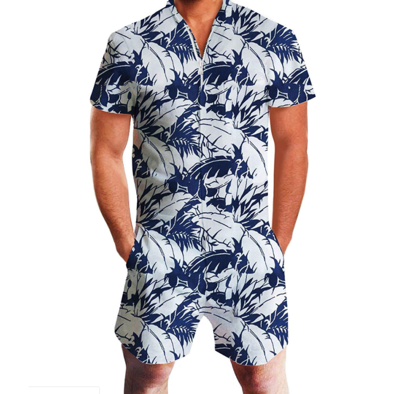 Summer short-sleeve jumpsuit Hawaiian Feather