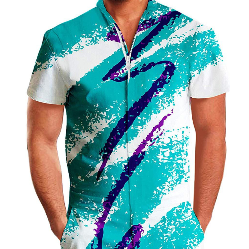 Summer short-sleeve jumpsuit Hawaiian Blue Line