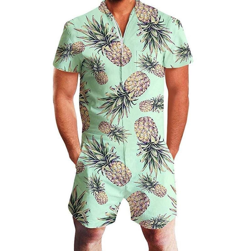 Summer short-sleeve jumpsuit Hawaiian Pineapple